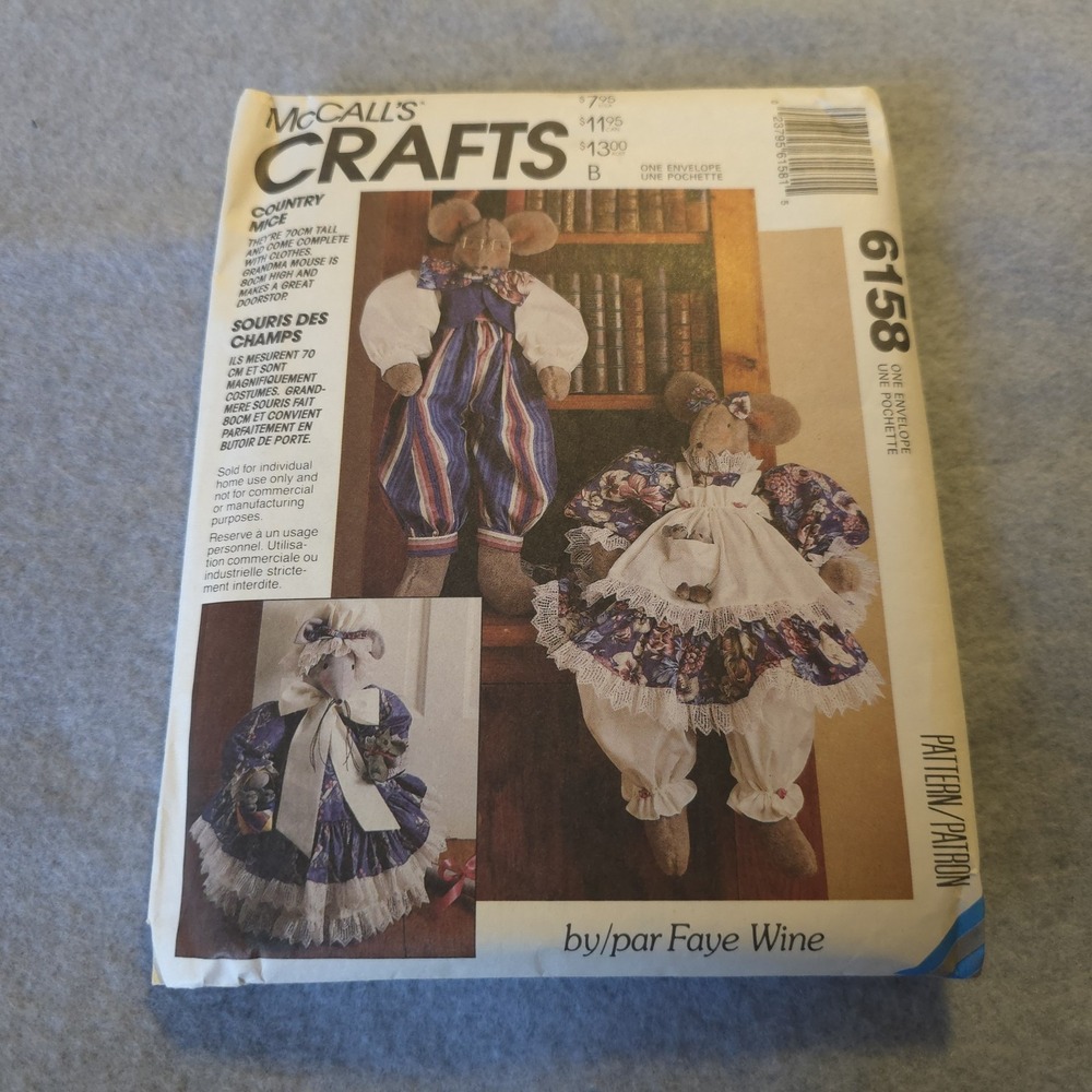 McCall's Crafts 6158 Country Mice Doll Pattern 22" Faye Wine UNCUT VTG